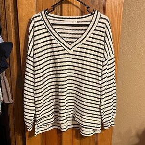 Altar'd State Black and White Striped v neck Top